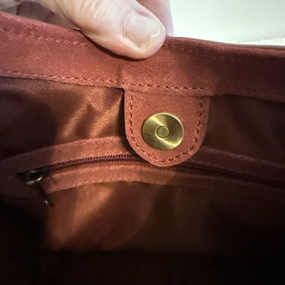 NWT Red Suede Leather Small Shoulder Bag Casual Career Basic Essential Chic - Picture 7 of 13